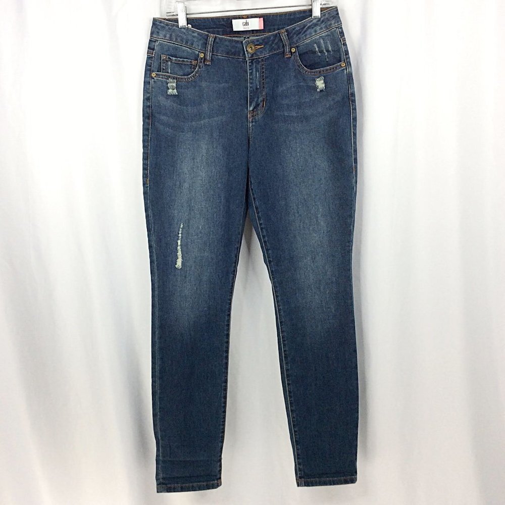 CAbi Curvy Skinny Distressed Deconstructed Jeans 5091 Medium Wash Womens Size 10